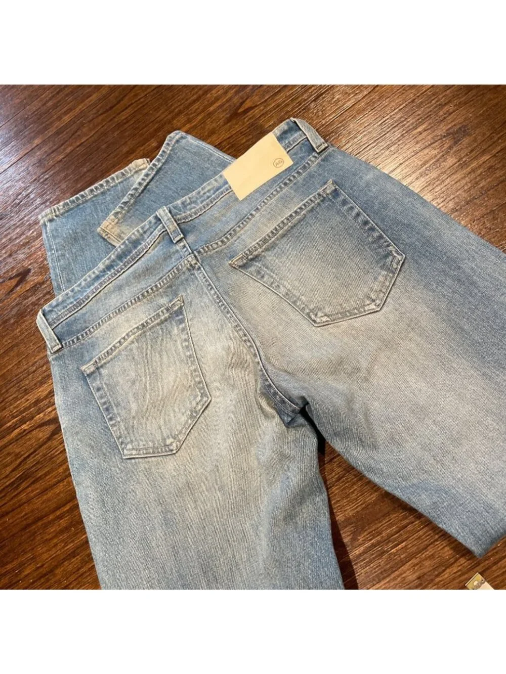 AG Tellis Modern Slim Jean Mens 32x33 Stretch Light Blue Faded Distressed Ripped